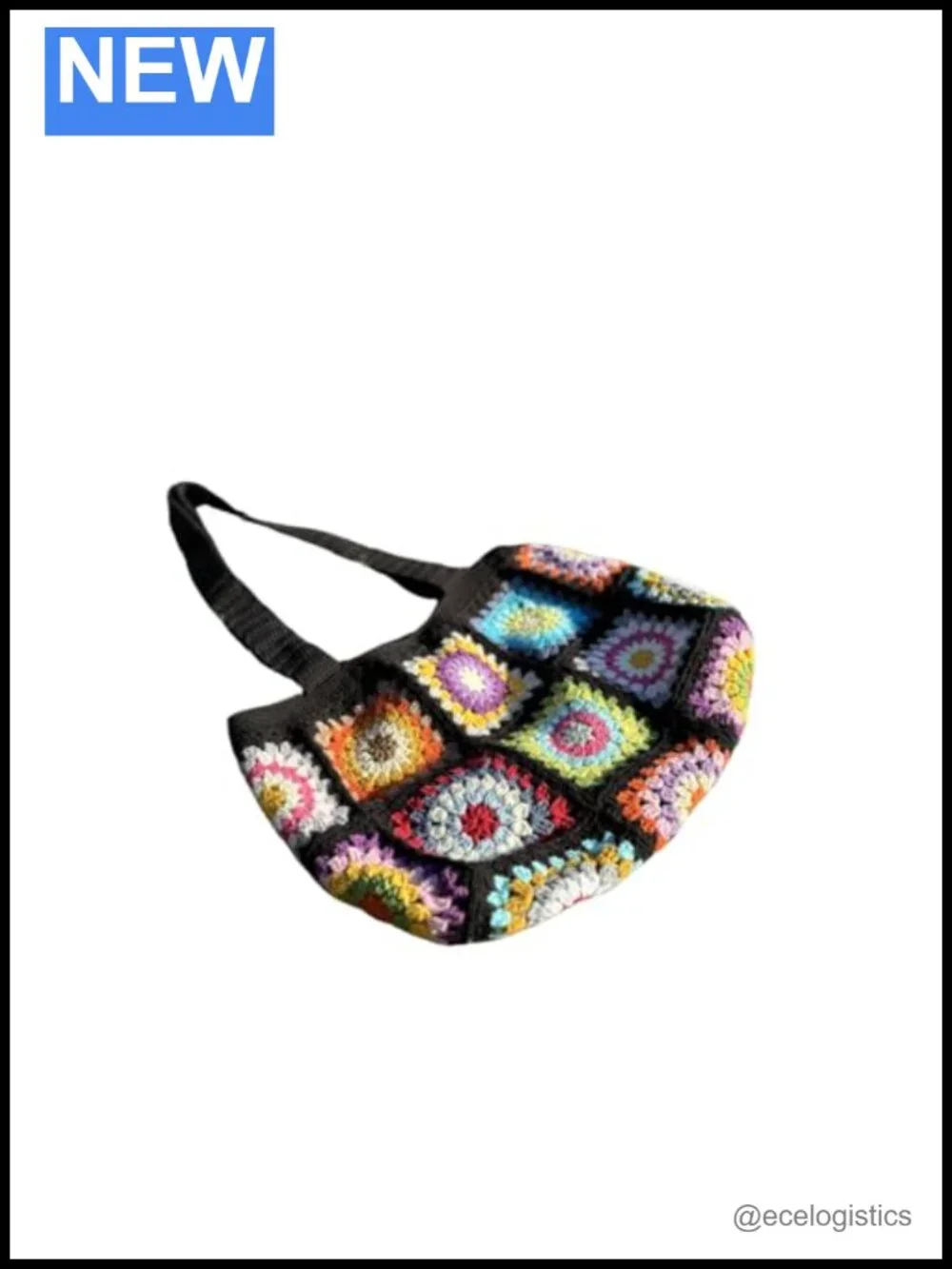 Handmade Granny Square Crochet Tote Shoulder Bag Boho Floral Afghan Purse Large